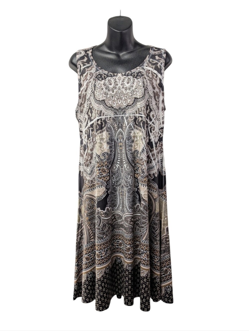 World Unity Multicolor Paisley Print Studded Rhinestone Sleeveless Midi Dress L